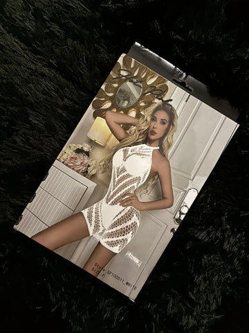 White Fishnet Halter Lingerie Romper