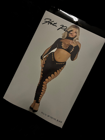 Hot Pink Fishnet Cutout 2pc Crop Top & Leggings – Black