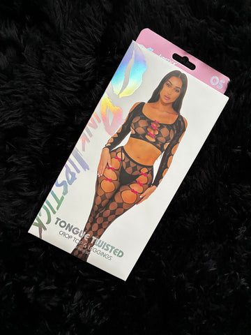 Pink Lipstick Black Tongue Twisted 2pc Crop Top & Leggings